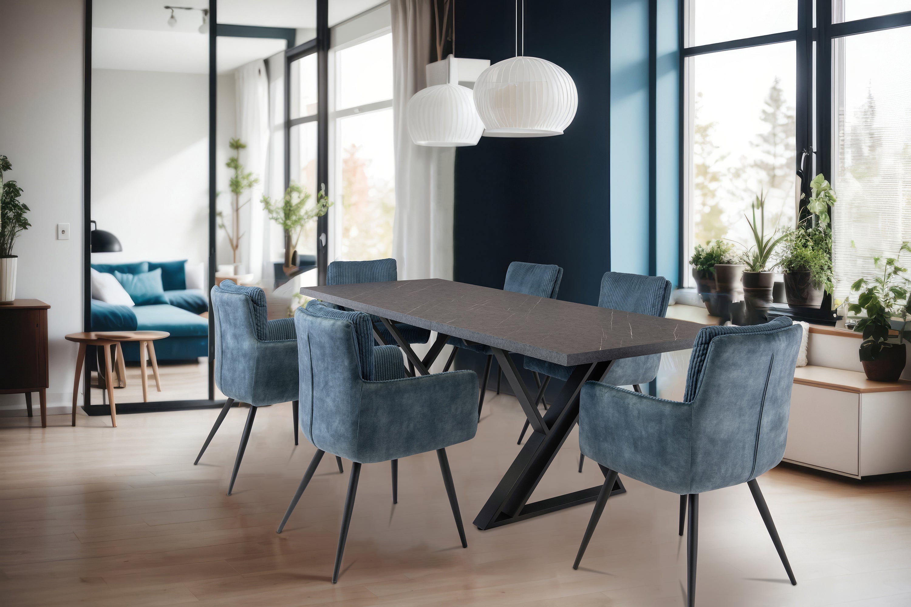 Geronimo 1.8m (+0.60m) Extending Dining Table - Grey Marble