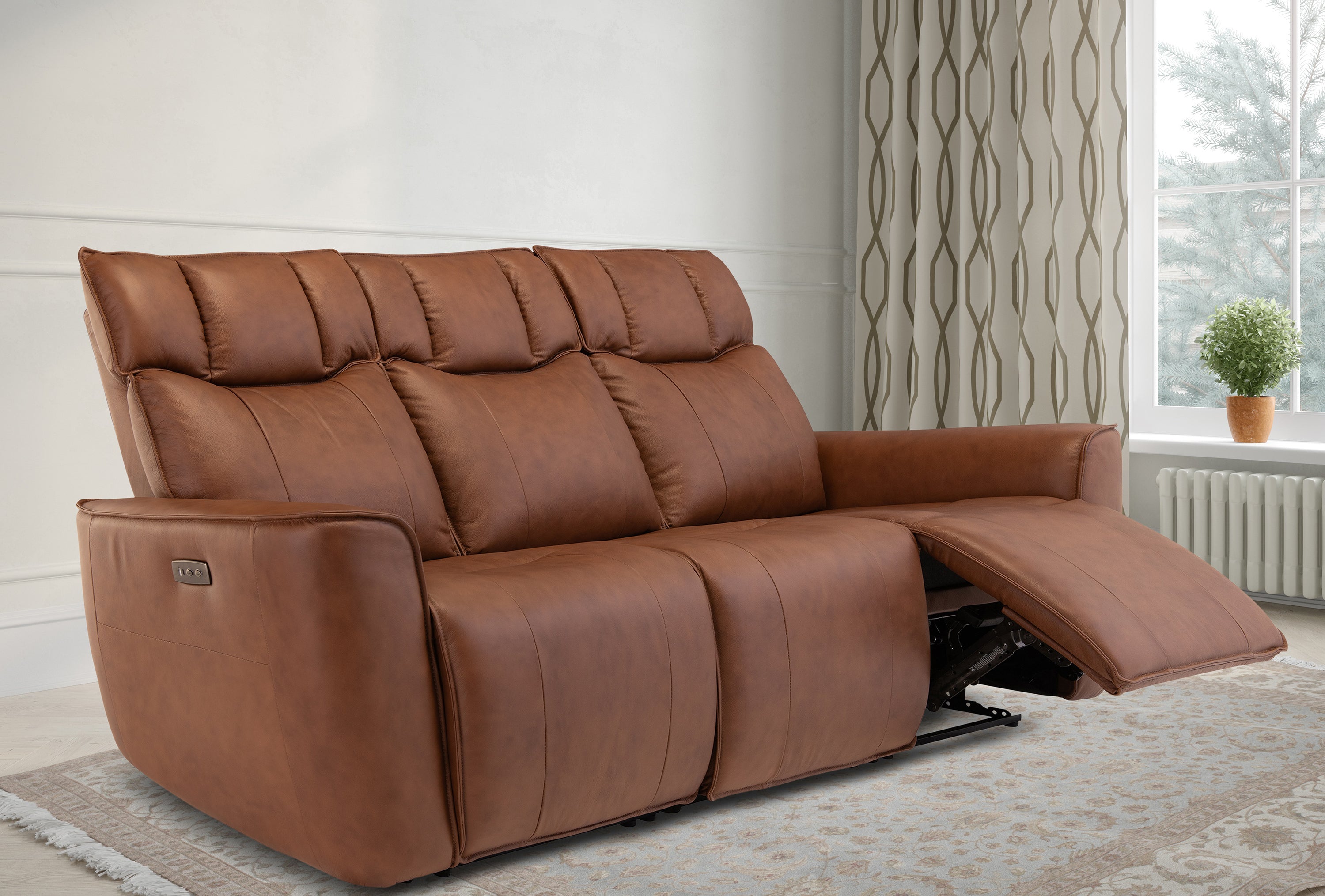 Delfino Leather Electric 2 Seater Recliner - Vintage Tan