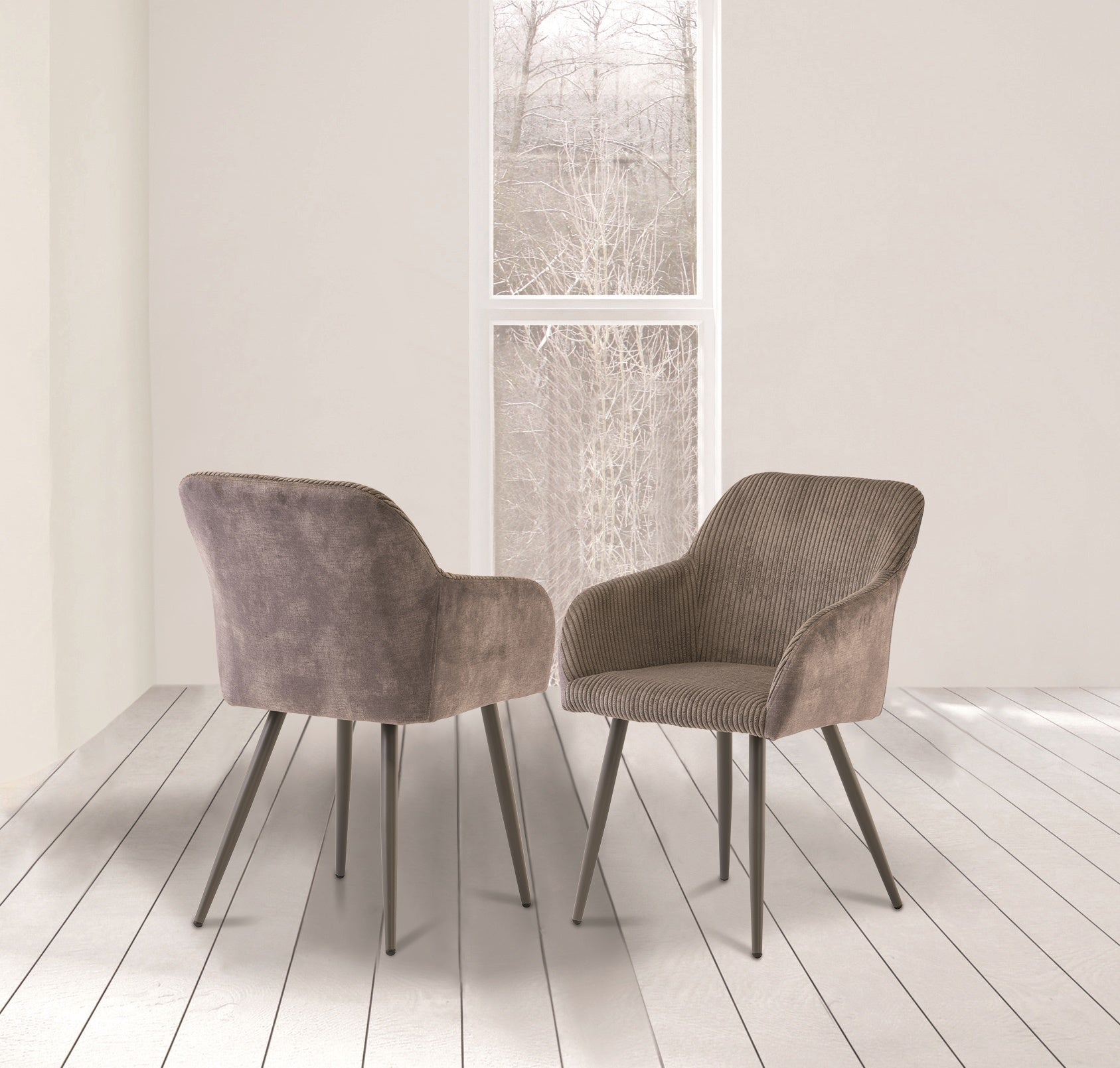 Gavin Dining Chair - Grey Corduroy & Velvert Mix / Grey Leg  (Pairs)