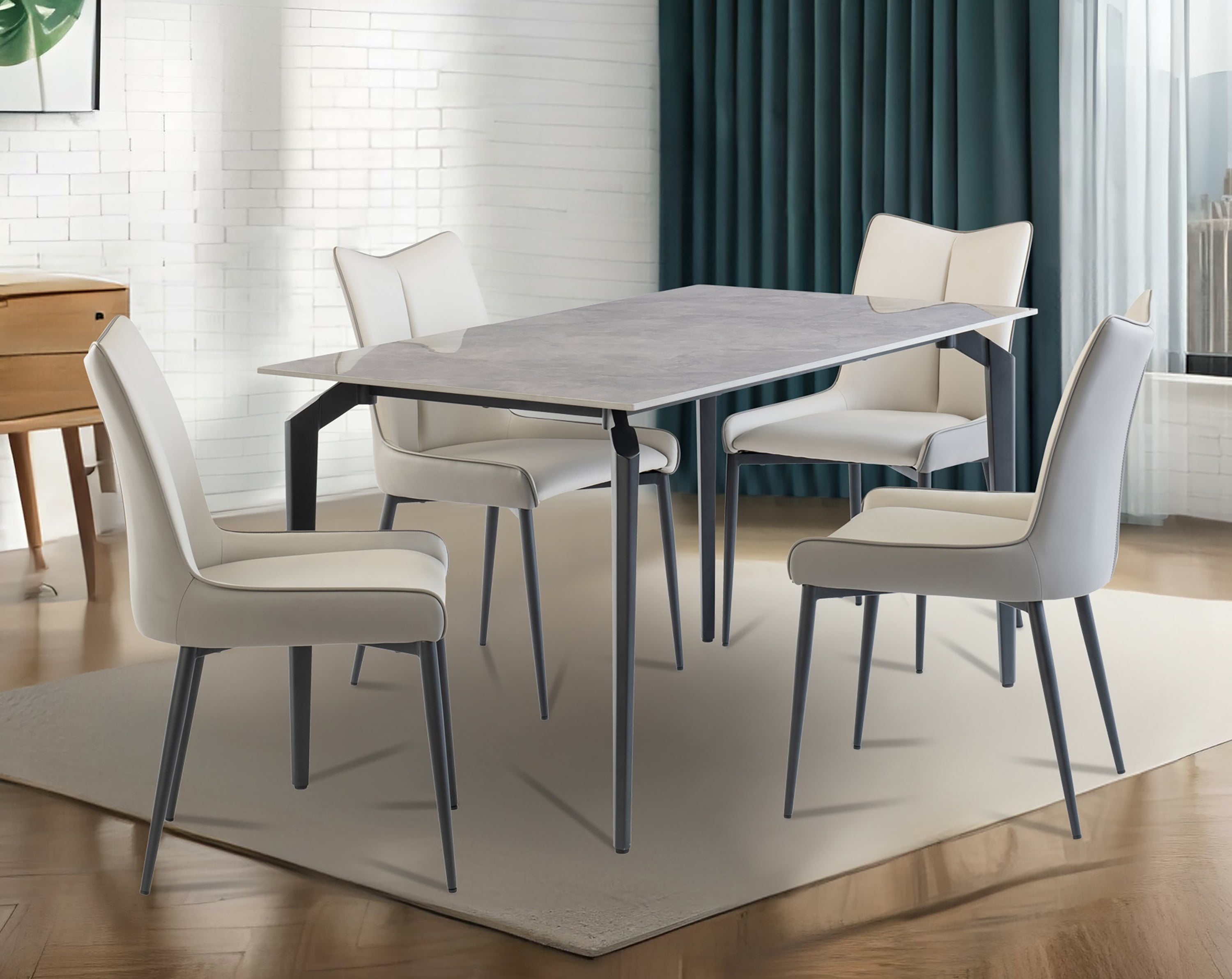 Louis 1.4m Dining Table - Marble Grey / Black Leg