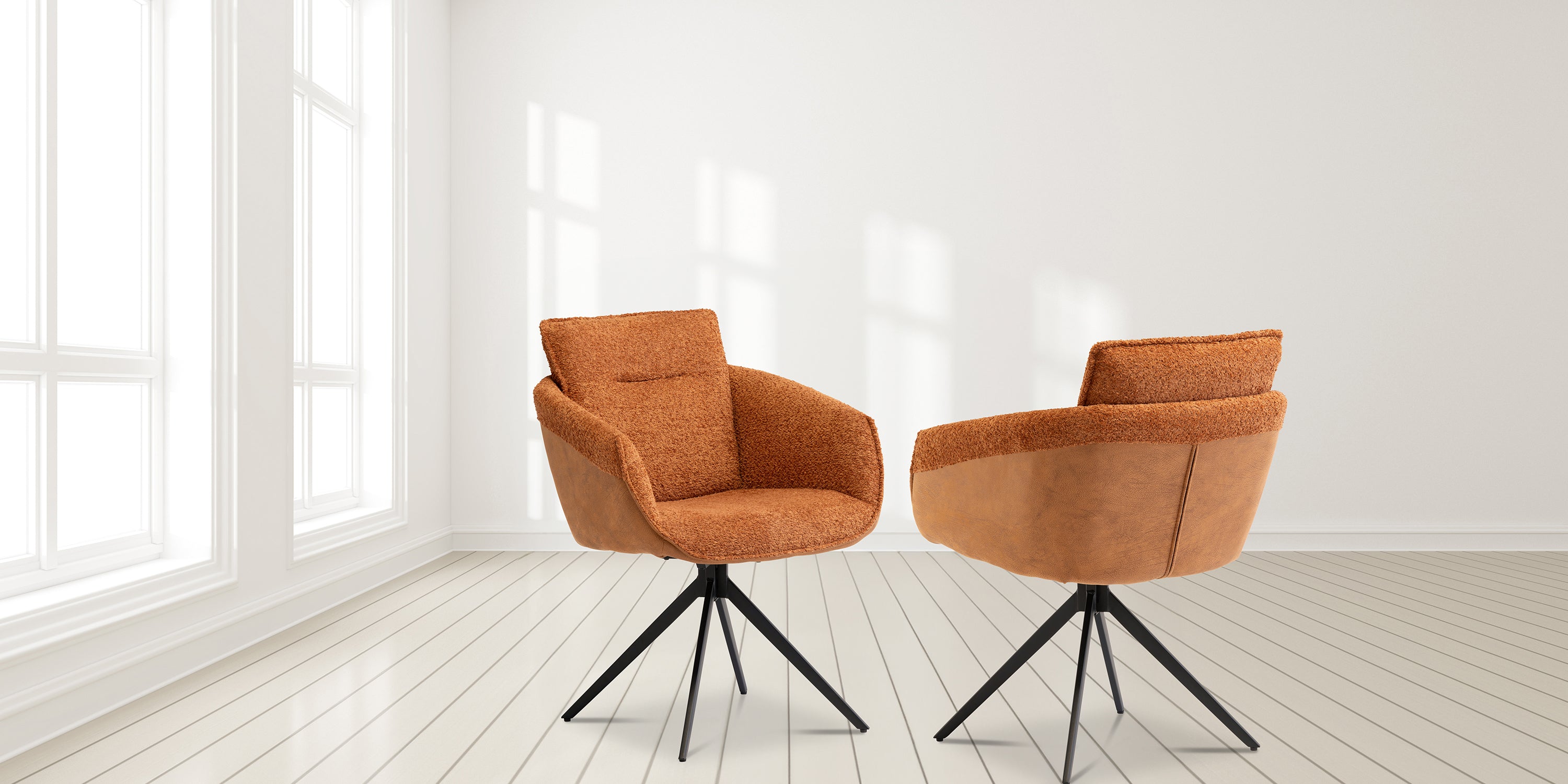 Napoli Dining Armchair - Rust Boucle / Fabric Mix (Pairs)